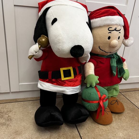 Set of 2 - 24" CHARLIE BROWN Holiday SNOOPY Peanuts CHRISTMAS PLUSH DOOR GREETER - Picture 3 of 16